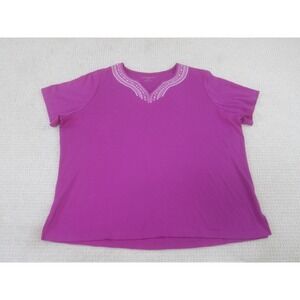 Allison Daley Shirt Womens 2X‎ Plus Short Sleeve Blouse Cotton Casual